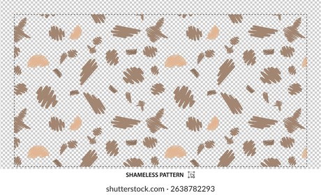 Seamless abstract brush stroke pattern with brown and beige organic shapes on transparent background