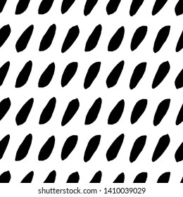 Seamless abstract brushstroke pattern with handmade strokes and shapes in black on white background. Easily change colors. 