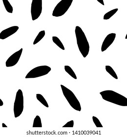 Seamless abstract brushstroke pattern with handmade strokes and shapes in black on white background. Easily change colors. 