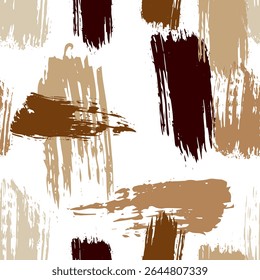 Padrão de pincelada abstrata sem emenda em tons terrosos quentes — marrom, bege, caramelo. Textura pintada à mão perfeita para tecido, papel de embrulho, tampas do planejador, fundos digitais e modernos