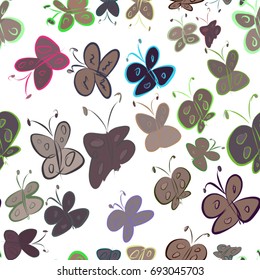 Seamless abstract butterfly illustrations background. Cartoon style vector graphic.