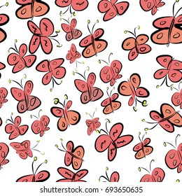 Seamless abstract butterfly illustrations background. Cartoon style vector graphic.