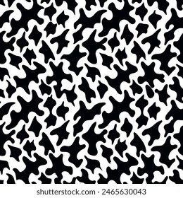 Seamless abstract camouflage pattern in black and white. Bold vector texture with fluid organic shapes. Ideal for fashion, fabric, and modern surface designs.
