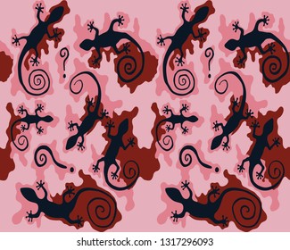Seamless abstract camouflage pattern with lizard silhouettes.Vector illustration.