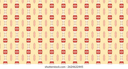 Nahtloses abstraktes, von Bonbons inspiriertes rotes und beiges, gewelltes Muster auf cremefarbenem Hintergrund