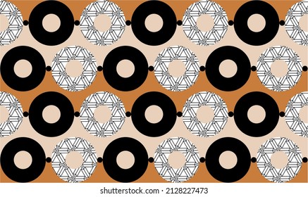 Seamless abstract chain pattern on beige. Vector Illustration.