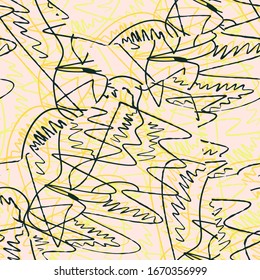 Seamless abstract chaotic freehand lines. Creative pattern.