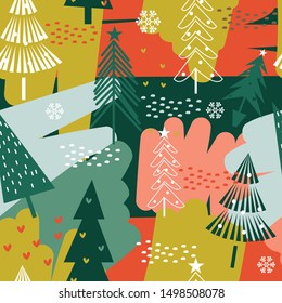 Seamless abstract Christmas background with red and green color. Christmas pattern vector illustration