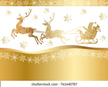 A seamless abstract Christmas background with Santa Claus and reindeers, vector illustration. (Horizontally repeatable)