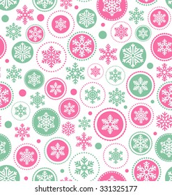 Seamless Abstract Christmas Pattern with Snowflakes Isolated on White Background