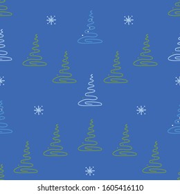 Seamless abstract christmas tree and snowflake pattern.