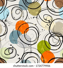 seamless abstract circle pattern, with paint strokes and splashes