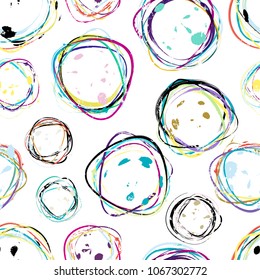 seamless abstract circle pattern, with strokes and splashes, multicolor