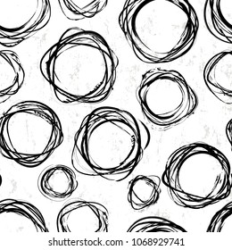 padrão de círculo abstrato sem costura, com traços e respingos, preto e branco