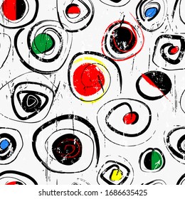 seamless abstract circle pattern, with swirls, paint strokes and splashes, grungy