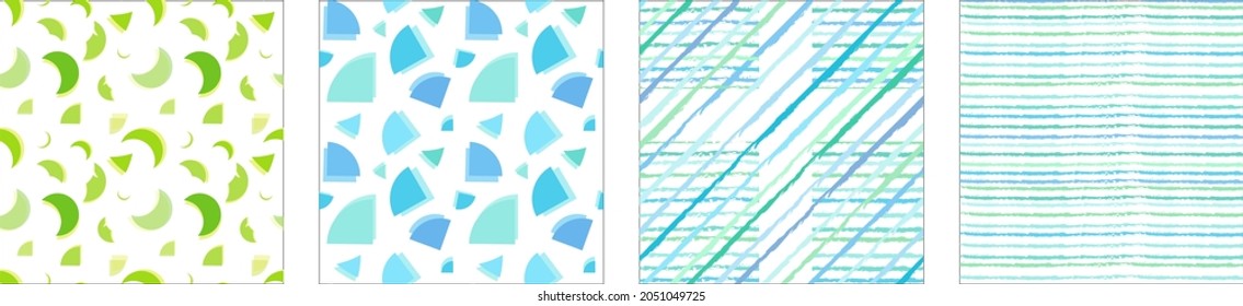 Seamless abstract circle and stripe pattern in blue, green, aqua, cadet, coral. sky, baby blue, azure, jungle, jade, mint, pine colors. repeated pattern for fashion and interior des