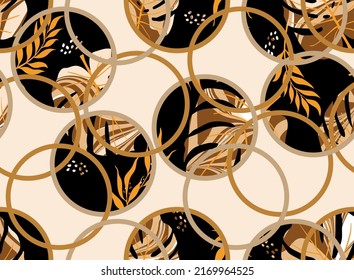 Seamless abstract circles with floral. Vector Illustration.