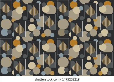 Seamless abstract circles and leafs on black background. EPS10 Illustration 