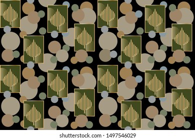 Seamless abstract circles and leafs on black background. EPS10 Illustration 