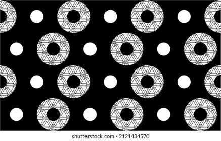 Seamless abstract circles pattern on black. Vector Illustration.
