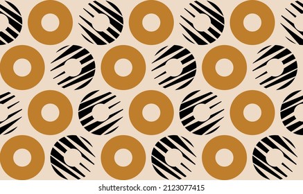 Seamless abstract circles pattern on beige. Vector Illustration.