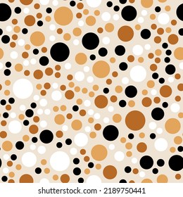 Seamless abstract circles pattern on beige. Perfect for bedding, tablecloth, oilcloth or scarf textile design. Vector Illustration.