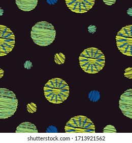 Seamless abstract circles pattern round elements repeat endless background cover texture for textile, wrapping paper, wallpapers, curtains, carpets, linens, clothing, fashion fabric prints
