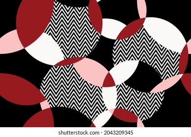 Seamless Abstract Circles with Zig zag Geometric Pattern. Vector Illustration.
