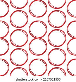 Seamless abstract circle.Scattered circle line pattern.Geometric circle illustration.Red circle outline pattern.White background wrapping paper illustration.Line wallpaper pattern.