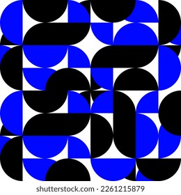 Seamless abstract circles.flowing geometric background.Semicircles and circles on white background.Blue and black semicircle illustration.Simple abstract geometric illustration.modern wallpaper patter