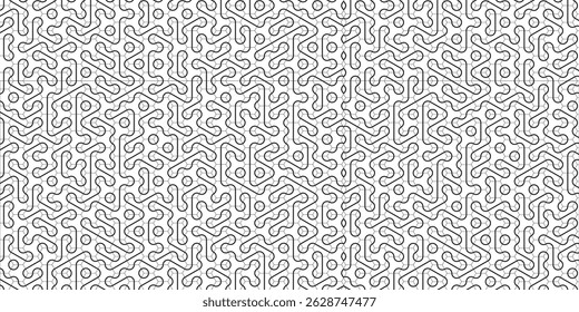 Seamless abstract circuit board pattern in black and white. Futuristic electronic motherboard texture ideal for technology backgrounds, innovation concepts, and high-tech designs.