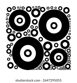 Seamless Abstract Circular Pattern in Black and White Retro Pop Art Design