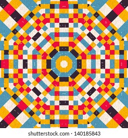 Seamless abstract circular pattern of colored squares