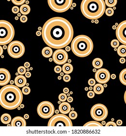 Seamless abstract circular pattern on black background.Vector design for fashion prints and backgrounds. EPS10 Illustration.