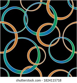 Seamless abstract circular pattern on black background.Vector design for fashion prints and backgrounds.