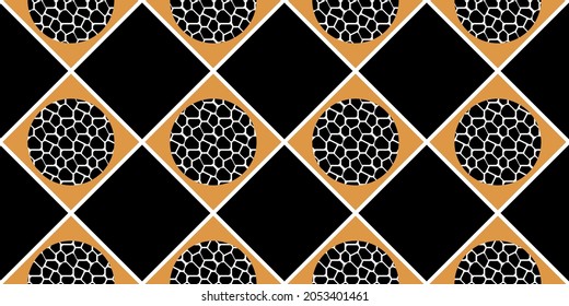 Seamless abstract circular pattern on black.Vector design for fashion prints and backgrounds.
