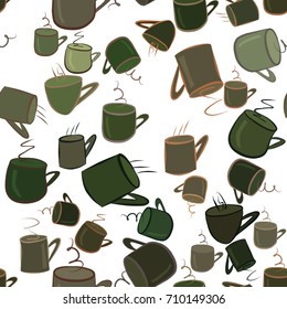 Seamless abstract coffee cup illustrations background. Cartoon style vector graphic.