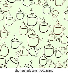 Seamless abstract coffee cup illustrations background. Cartoon style vector graphic.