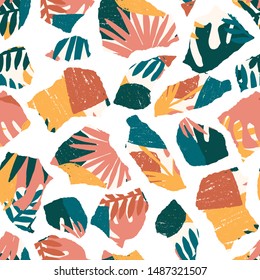 Seamless abstract collage pattern. Colored fun kid style. Vector illustration