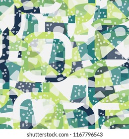 Seamless abstract color pattern consisting of divided rounded squares. The painting is covered with translucent shards.