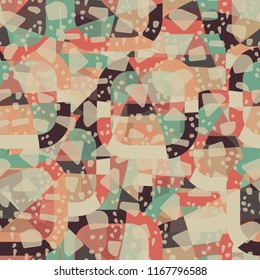 Seamless abstract color pattern consisting of divided rounded squares. The painting is covered with translucent shards.