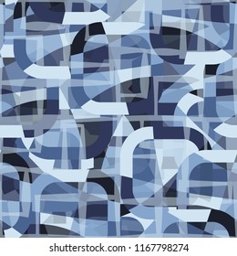 Seamless abstract color pattern consisting of divided rounded squares. The picture is covered with translucent lines intersecting at right angles.