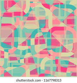 Seamless abstract color pattern consisting of divided rounded squares. The picture is covered with translucent lines intersecting at right angles.