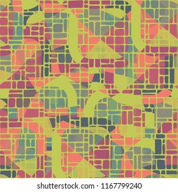 Seamless abstract color pattern consisting of divided rounded squares. The picture is covered with a network consisting of rectangles of different sizes.