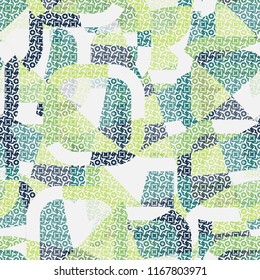 Seamless abstract color pattern consisting of divided rounded squares. The picture is covered with stars and squares.