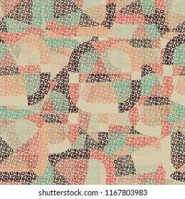 Seamless abstract color pattern consisting of divided rounded squares. The picture is covered with stars and squares.