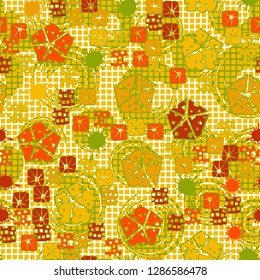 Seamless abstract color pattern. Spring paints.
Background consisting of squares and circular brush strokes. Easy to edit.