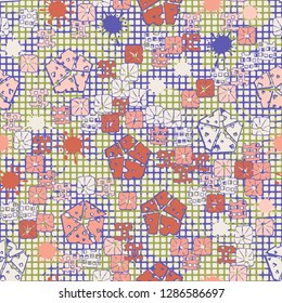 Seamless abstract color pattern. Spring paints.
Background consisting of squares and circular brush strokes. Easy to edit.