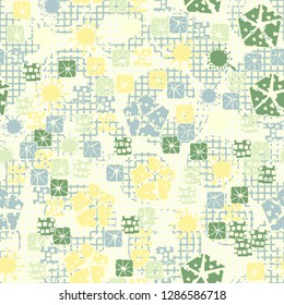 Seamless abstract color pattern. Spring paints.
Background consisting of squares and circular brush strokes. Easy to edit.