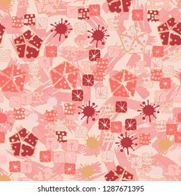 Seamless abstract color pattern. Spring paints.
Background consisting of brush strokes and stripes. Easy to edit.